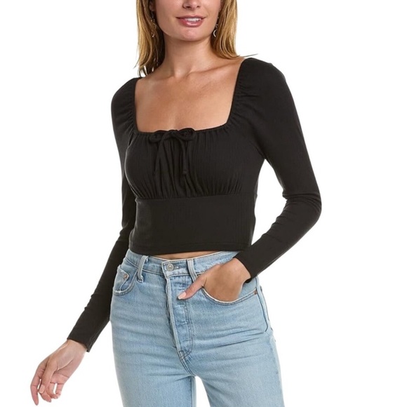 Madewell Tops - Madewell Burleigh Square Neck Cropped Long Sleeve Black Top